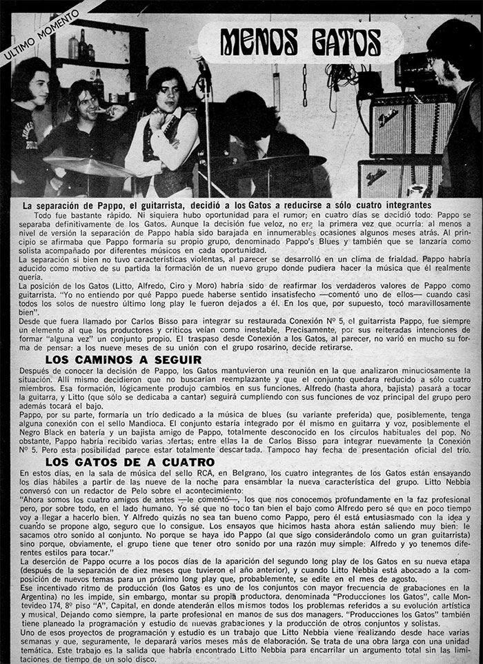 Menos gatos - La separación de Pappo, el guitarrista, decidió a Los Gatos reducirse a sólo cuatro integrantes. 148bc62b 29e1 4ac1 8374 517660672db2